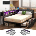 Gray Twin Corner Bed Frame with Storage Bookcase and Headboard M67379