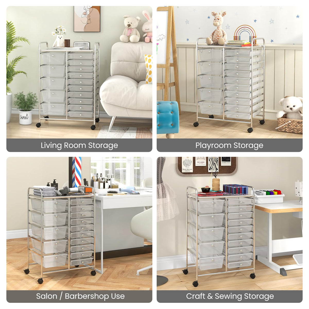 15 Drawer Rolling Storage Cart with Metal Frame K3008