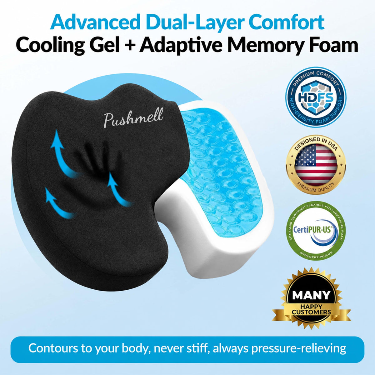 Memory Foam Gel Seat Cushion with Extra Cover T172