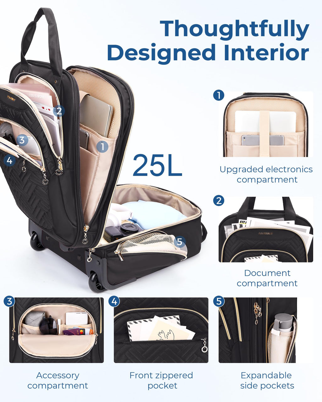 16" Softside Underseat Carry On Luggage with Wheels, Black B568