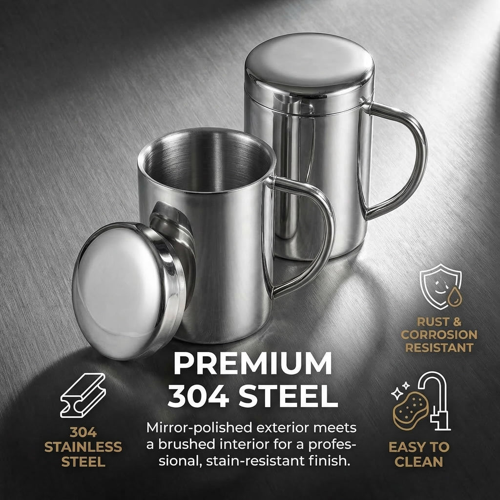 2 Pack 13.5 oz Stainless Steel Insulated Mugs with Lid and Handle B322