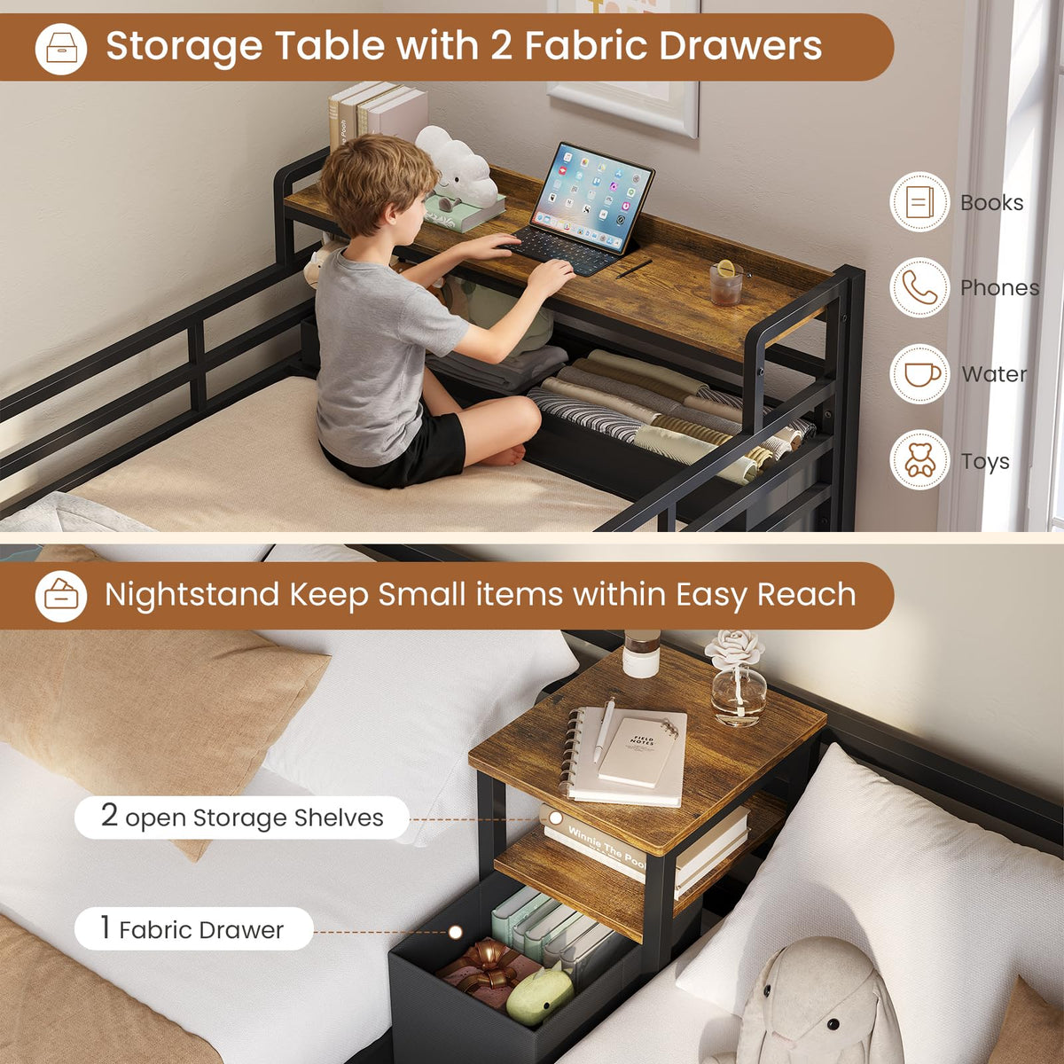 Black Twin Over Twin Triple Bunk Bed with Storage Drawers V27603
