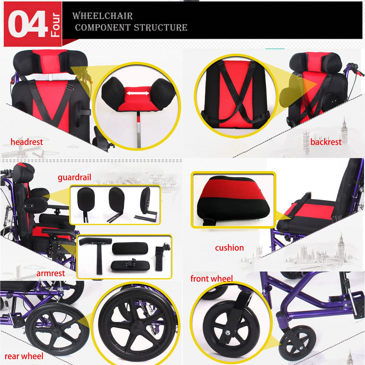 Lightweight Transport Wheelchair with Handbrakes, Flip Back Detachable Full Arms and Elevating Leg Rest W89485