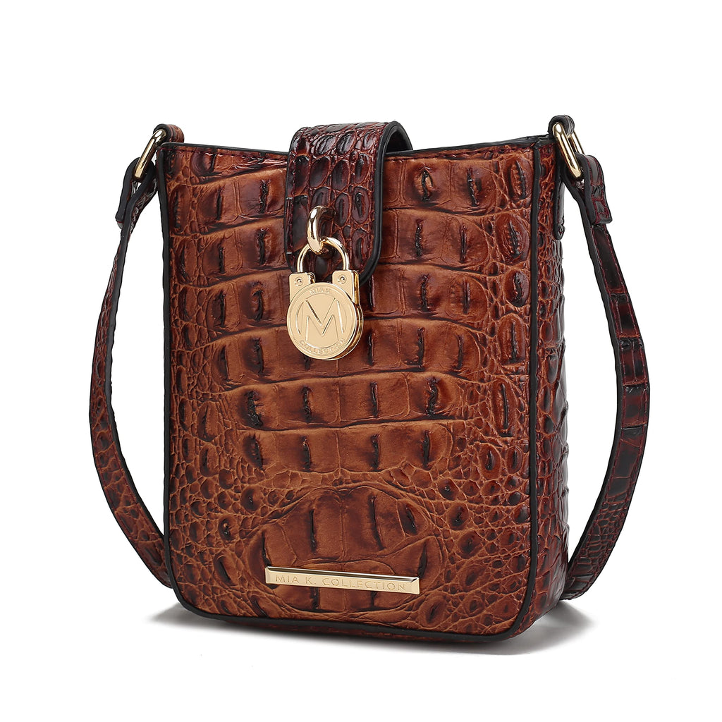 Women's Faux Crocodile Embossed Vegan Leather Crossbody Bag O172