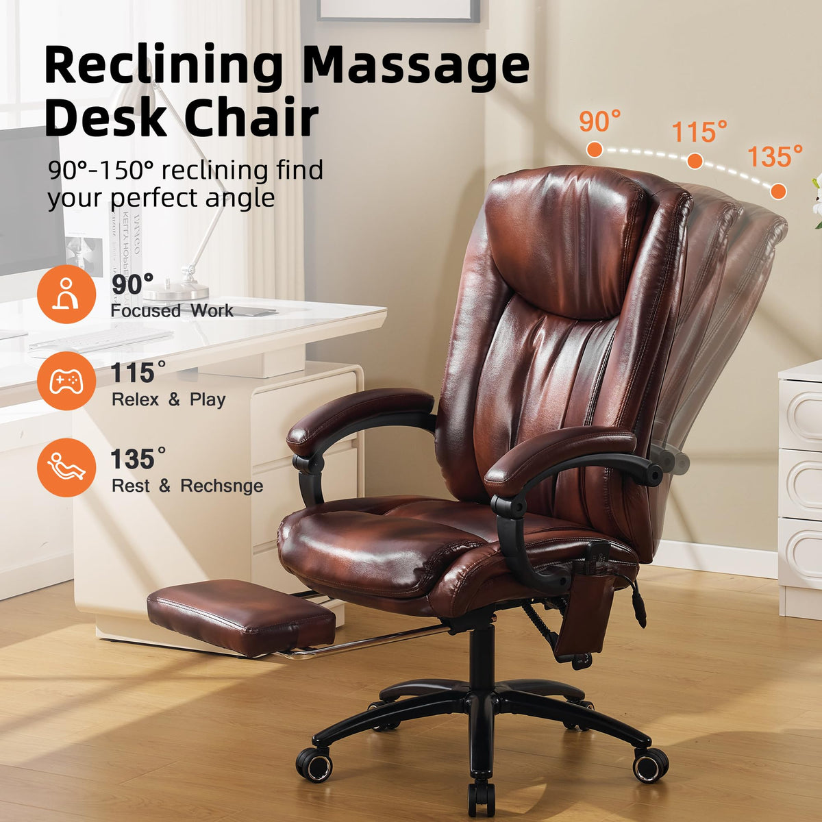 Brown PU Leather Heated Massage Executive Chair T922436