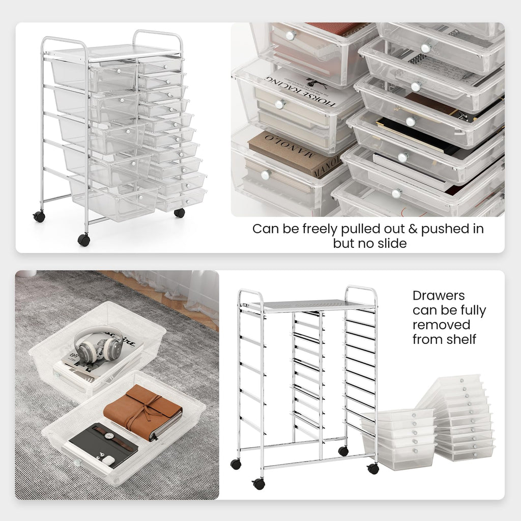 15 Drawer Rolling Storage Cart with Metal Frame K3008