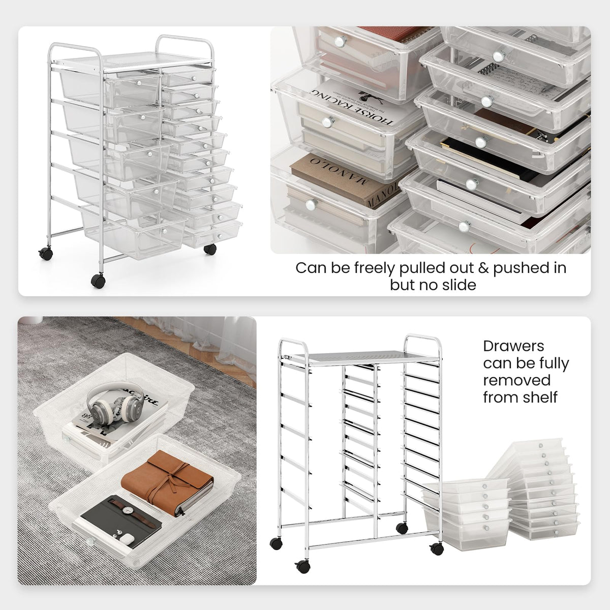 15 Drawer Rolling Storage Cart with Metal Frame K3008