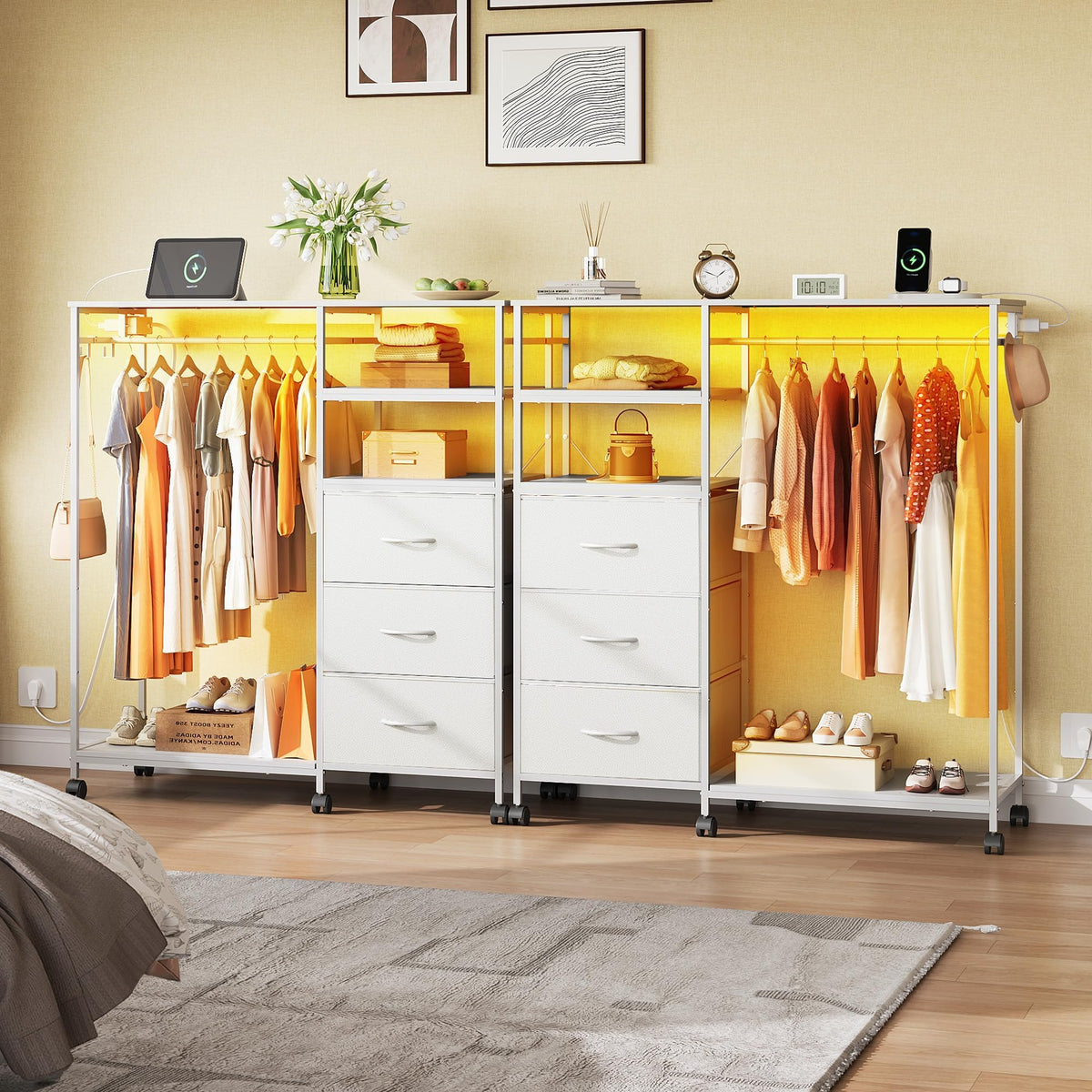 White 3 Drawer Dresser with Hanging Rack J890