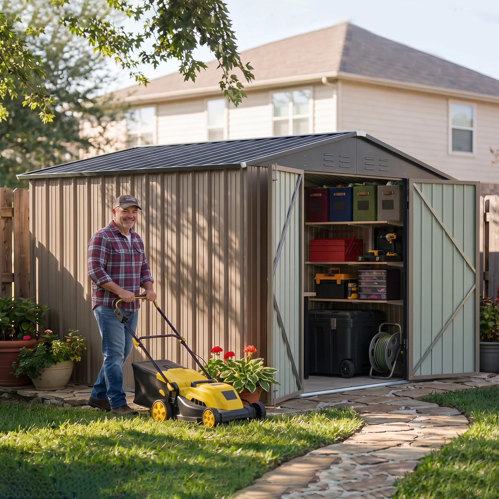 8x10 FT Metal Outdoor Storage Shed with Lockable Door Y284
