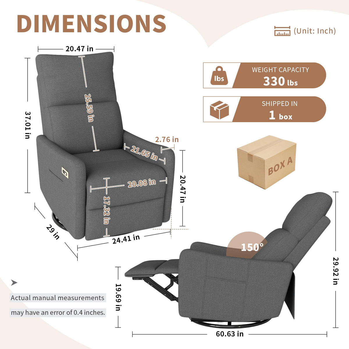 Dark Gray Velvet Swivel Rocker Chair Q73037