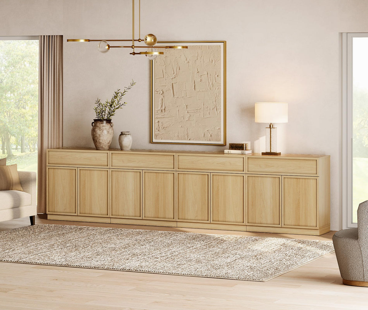 Oak TV Stand with 8 Doors and Drawers L632027