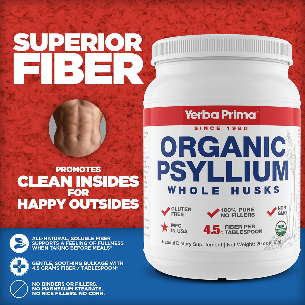 Organic Whole Psyllium Husks Fiber 20 oz Pack of 2 Y8083
