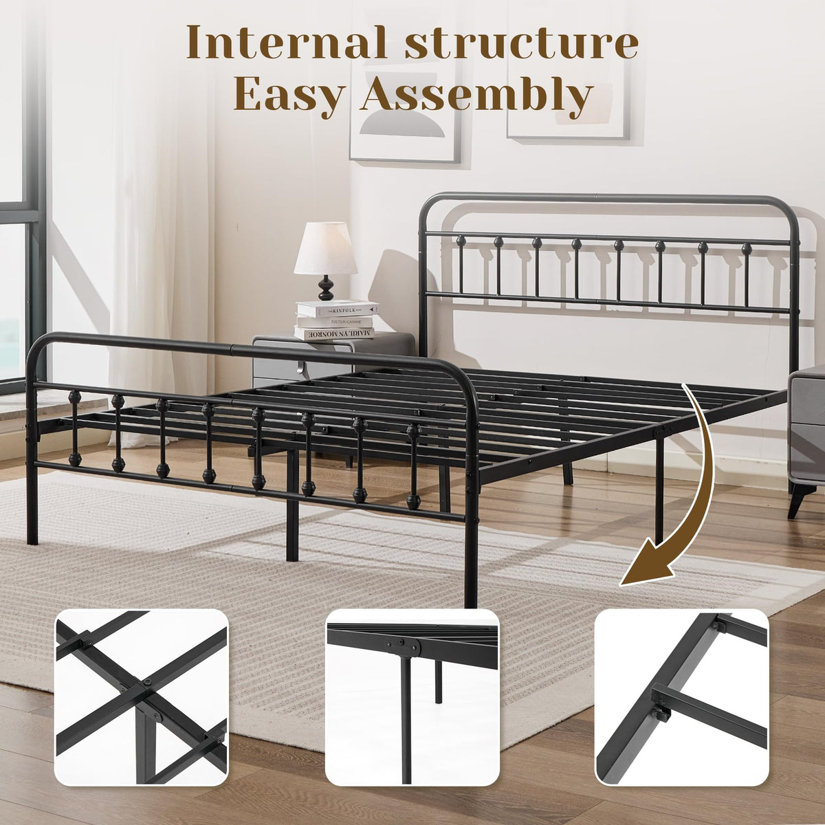 Full Metal Platform Bed Frame with Headboard and Footboard R97792