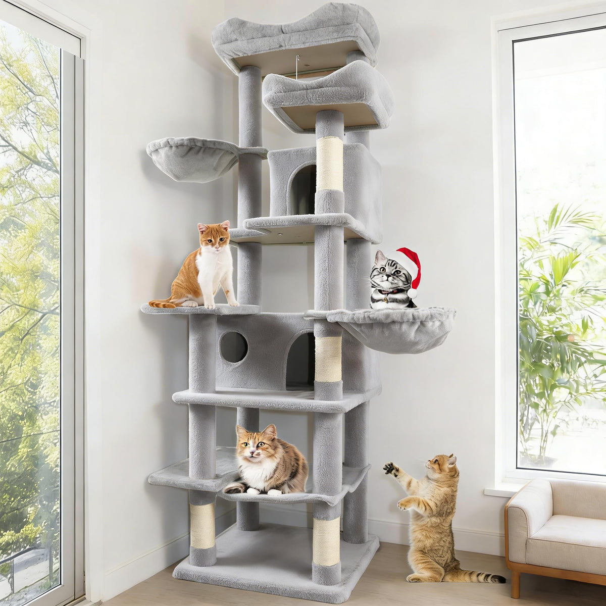 68 Inches Multi-Level Cat Tree Tower with Sisal Scratching Posts N7976