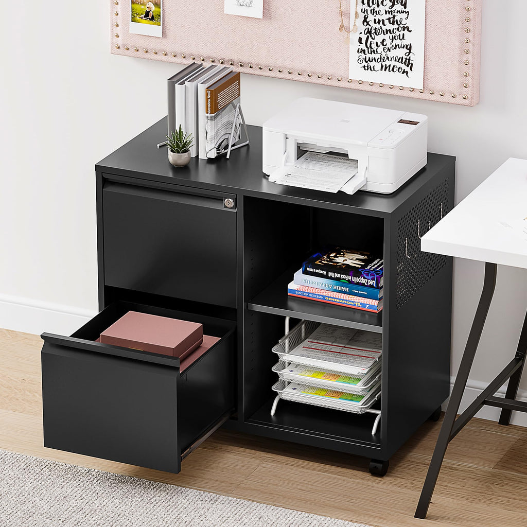 2 Drawer Metal File Cabinet with Lock and Shelf R7671