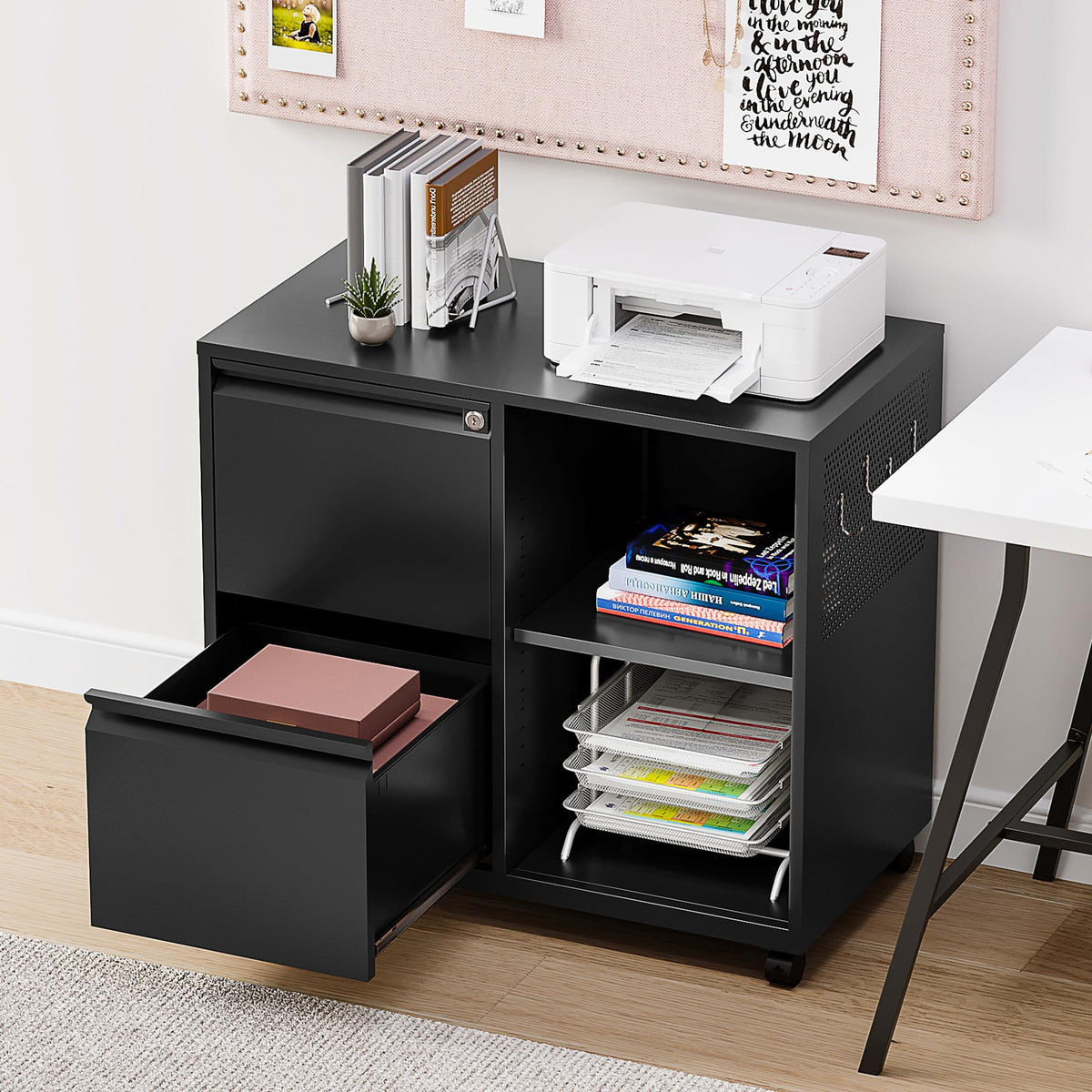 2 Drawer Metal File Cabinet with Lock and Shelf R7671