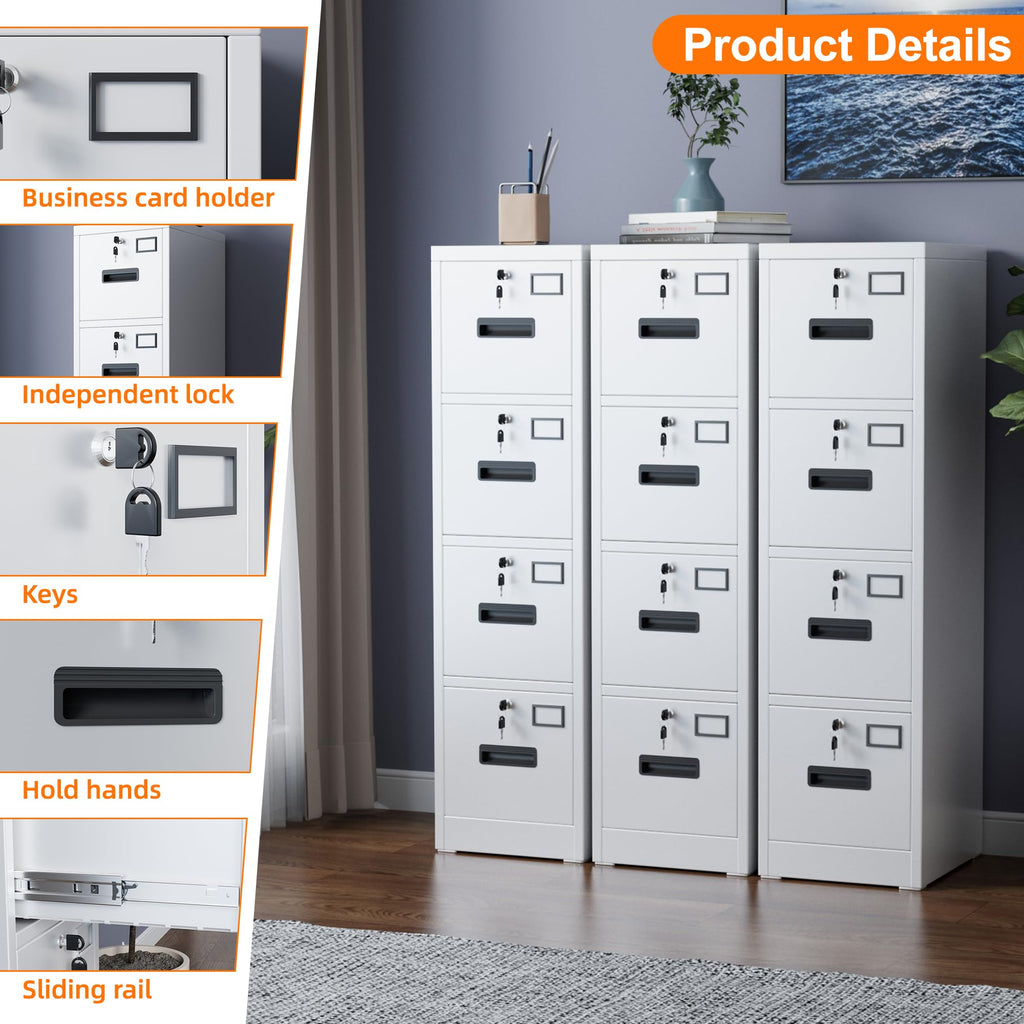 4 Drawer White Metal File Cabinet with Lock I2616