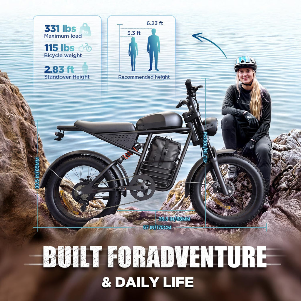 1000W Electric Bike 48V 15Ah 20" Fat Tire 7-Speed Y534