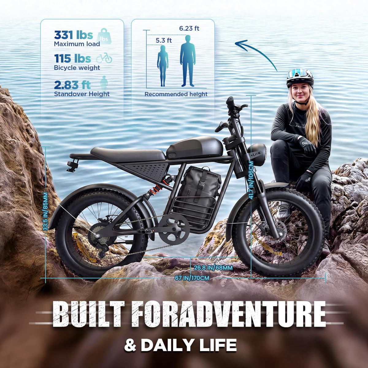 1000W Electric Bike 48V 15Ah 20" Fat Tire 7-Speed Y534