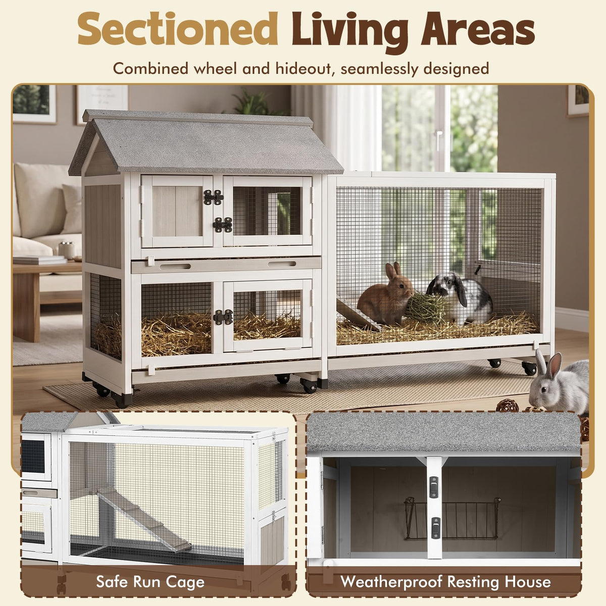 2-Story Wooden Rabbit Hutch with 3 Removable Trays I442