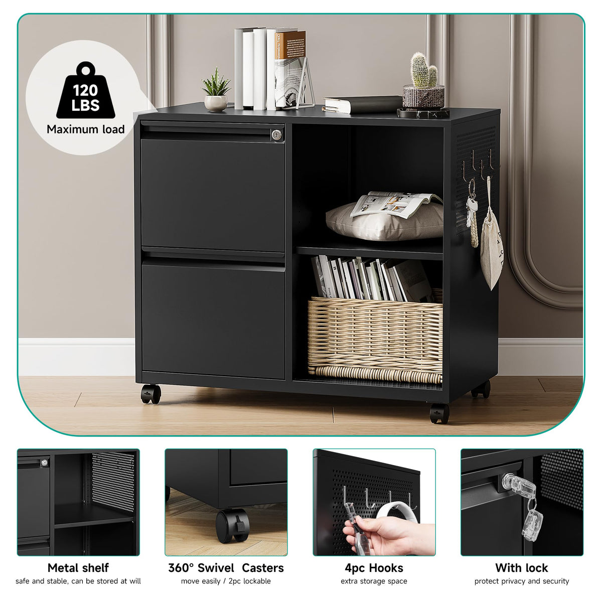 2 Drawer Metal File Cabinet with Lock and Shelf R7671