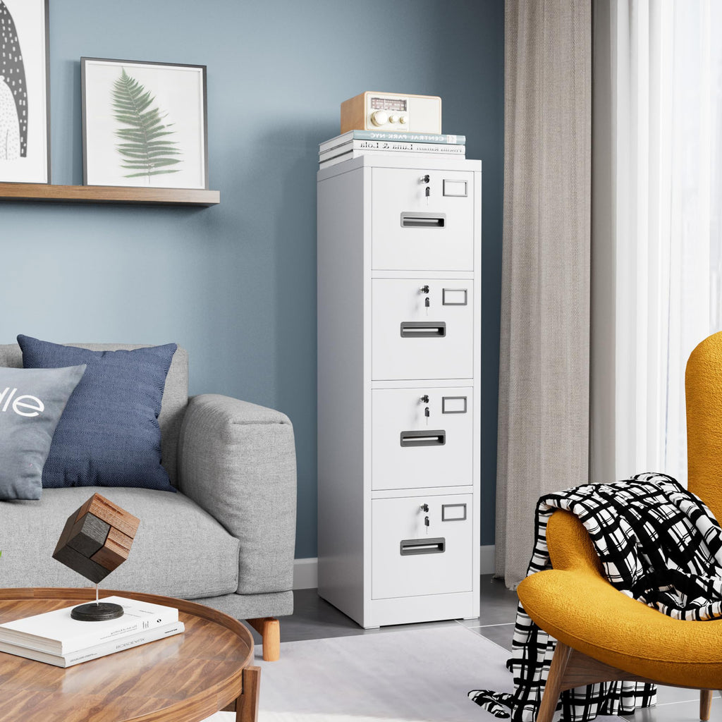 4 Drawer White Metal File Cabinet with Lock I2616