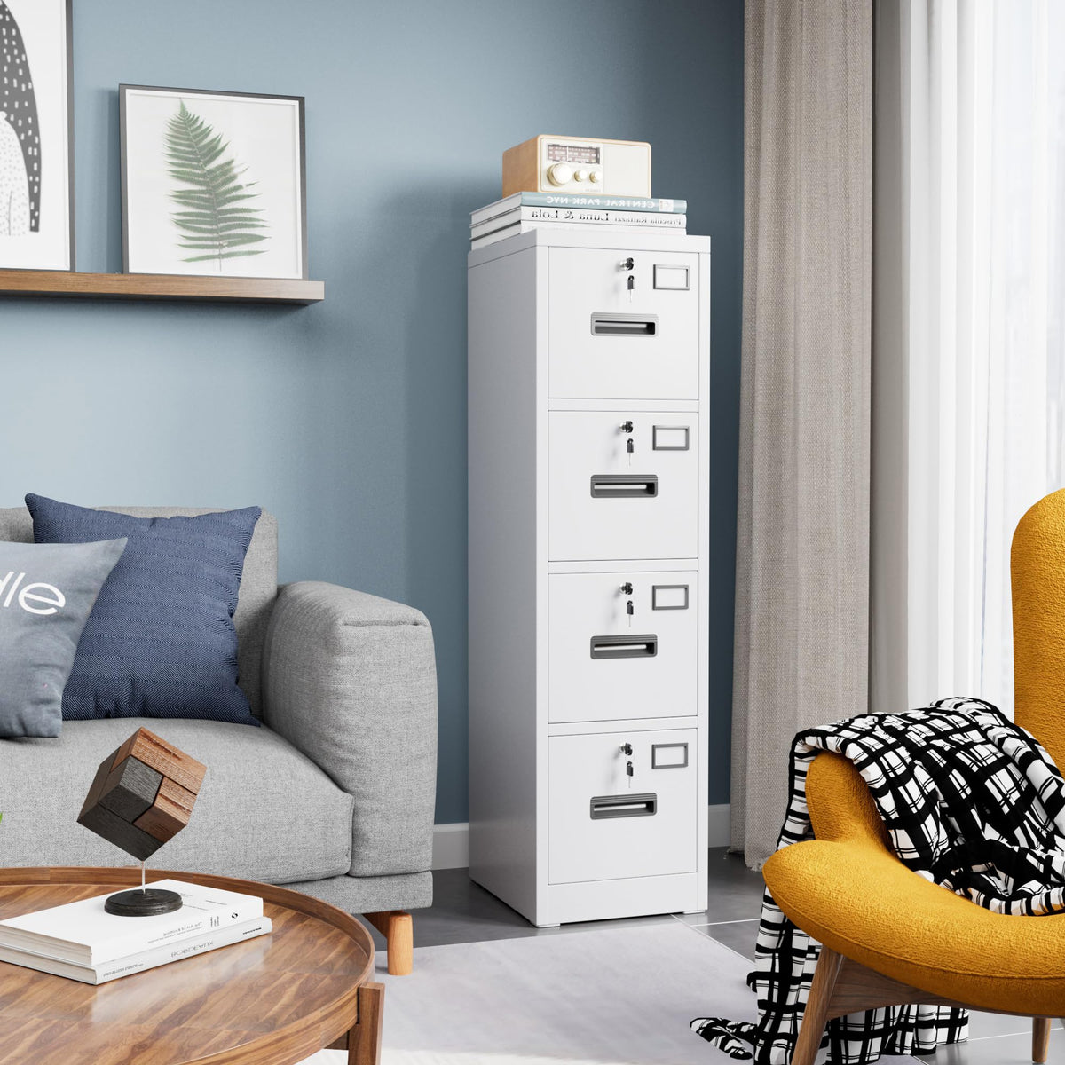 4 Drawer White Metal File Cabinet with Lock I2616