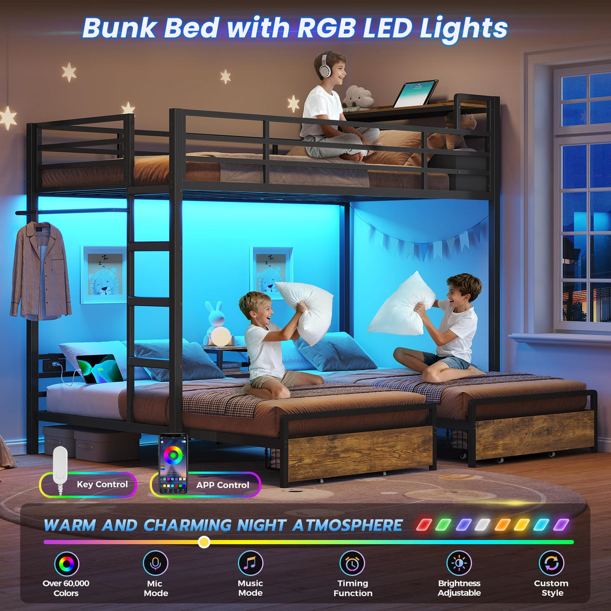 Black Twin Over Twin Triple Bunk Bed with Storage Drawers V27603