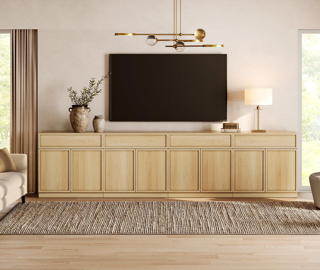 Oak TV Stand with 8 Doors and Drawers L632027