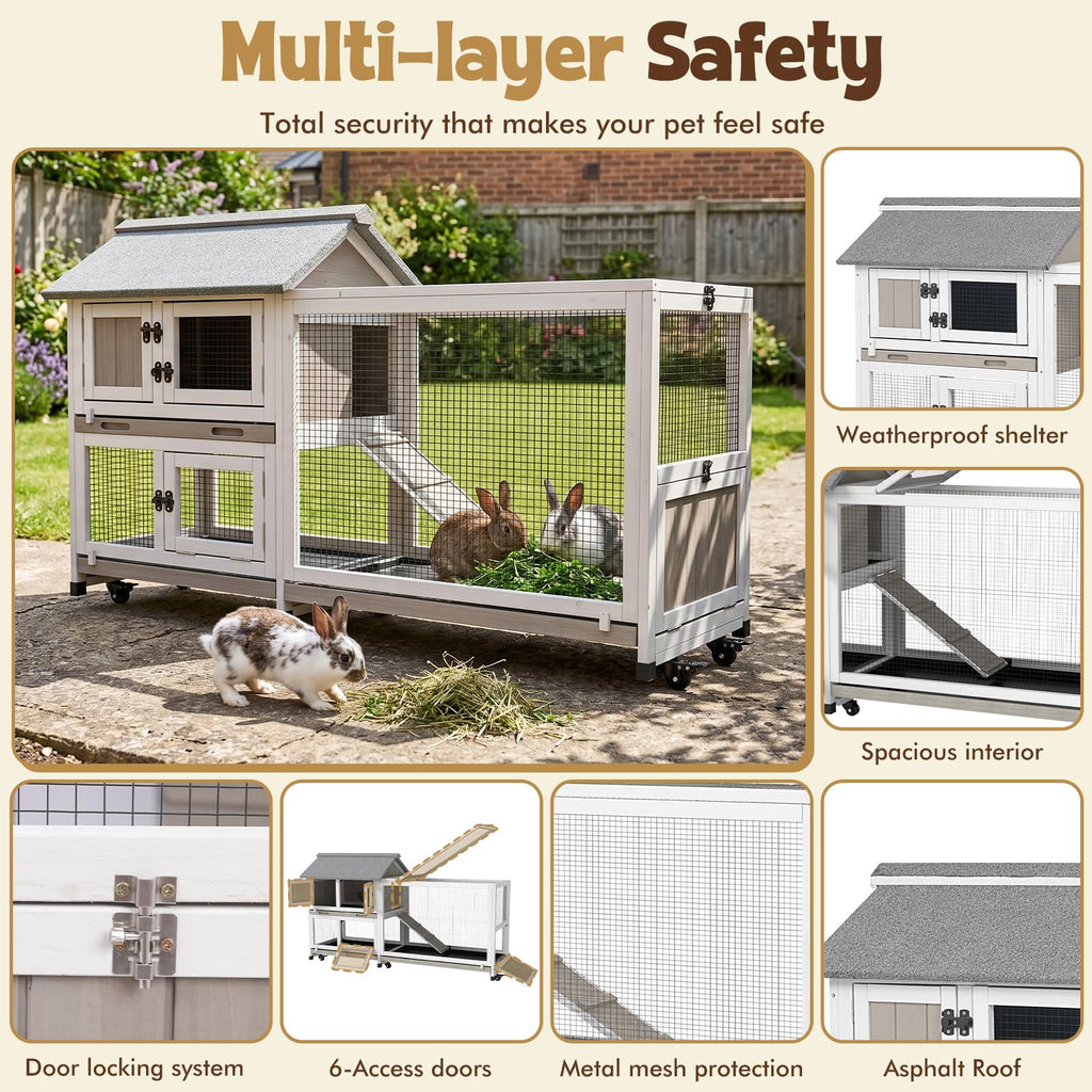 2-Story Wooden Rabbit Hutch with 3 Removable Trays I442