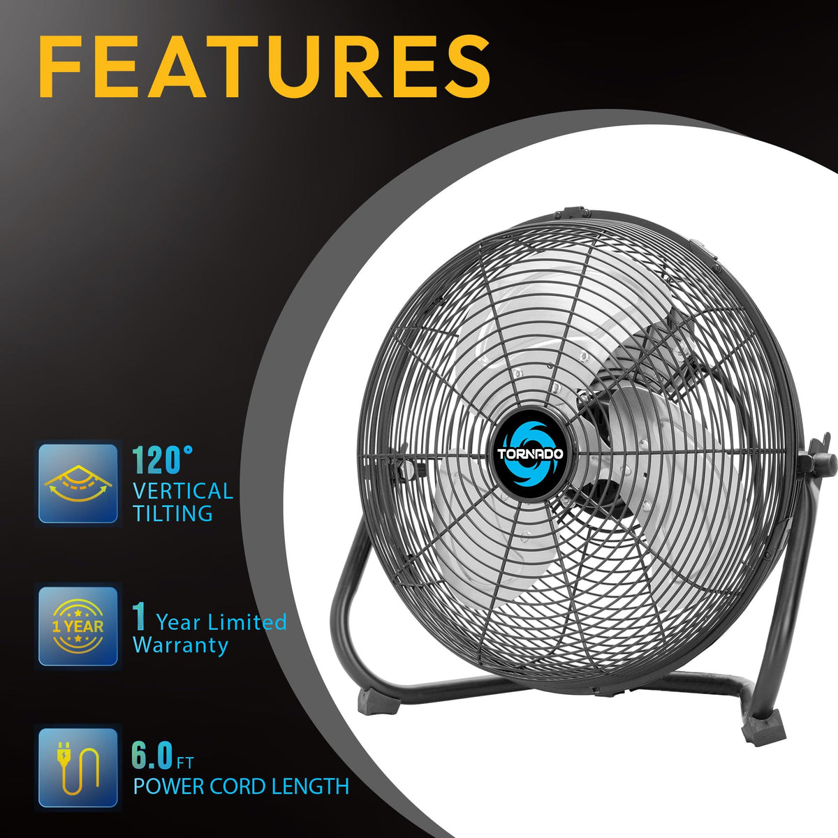 12 Inch 3-Speed High Velocity Metal Floor Fan F39076