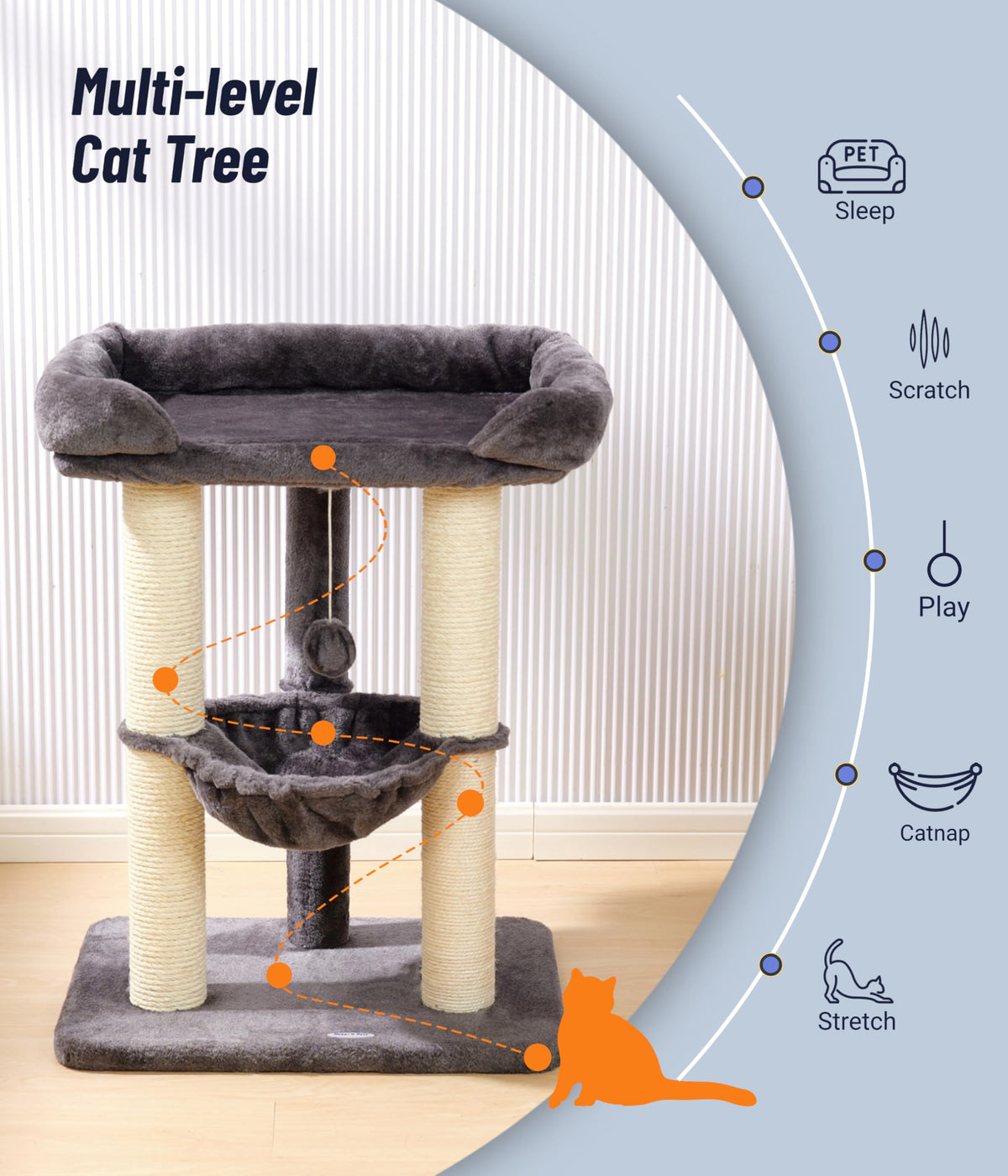 28" Cat Tree with Hammock and Removable Cover V2514