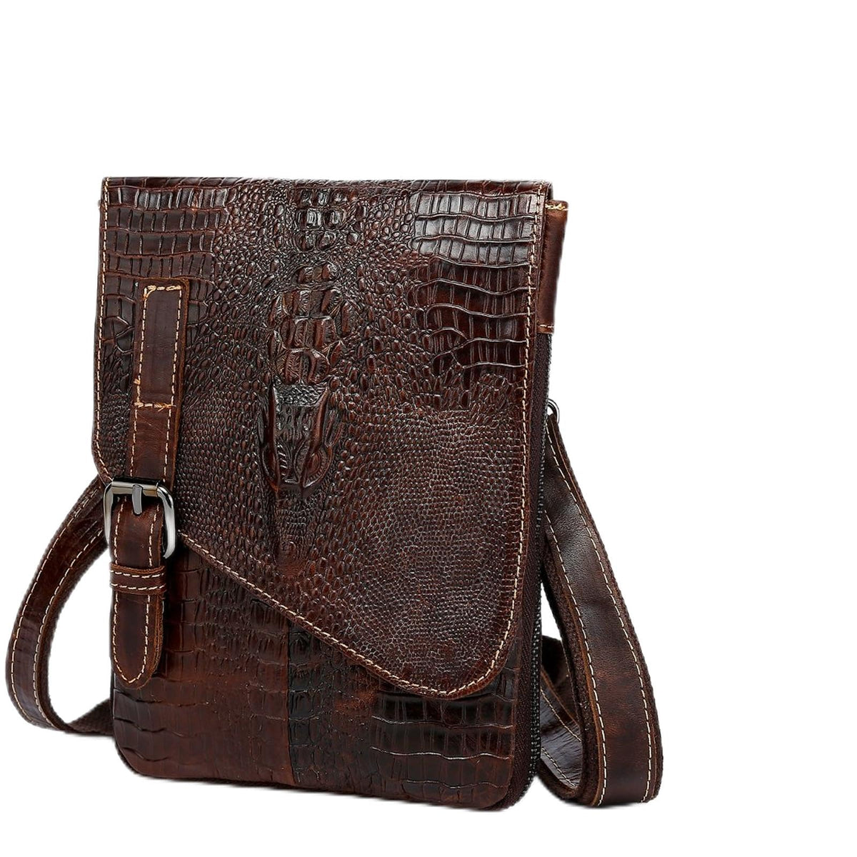 Genuine Leather Crocodile Embossed Mini Messenger Bag Q3327