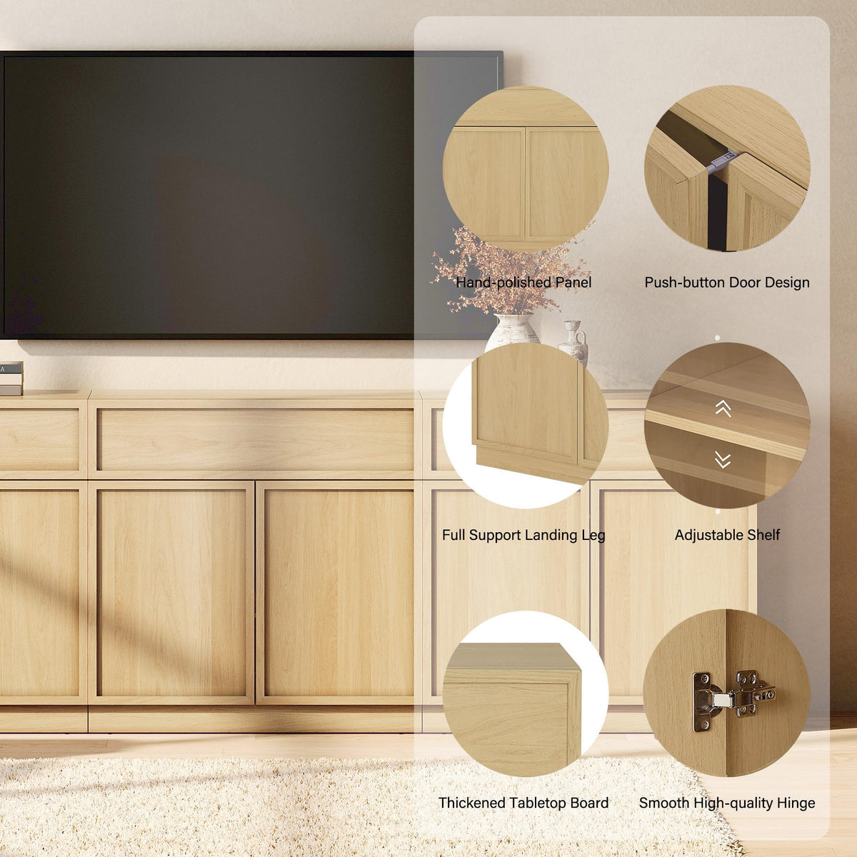 Oak TV Stand with 8 Doors and Drawers L632027