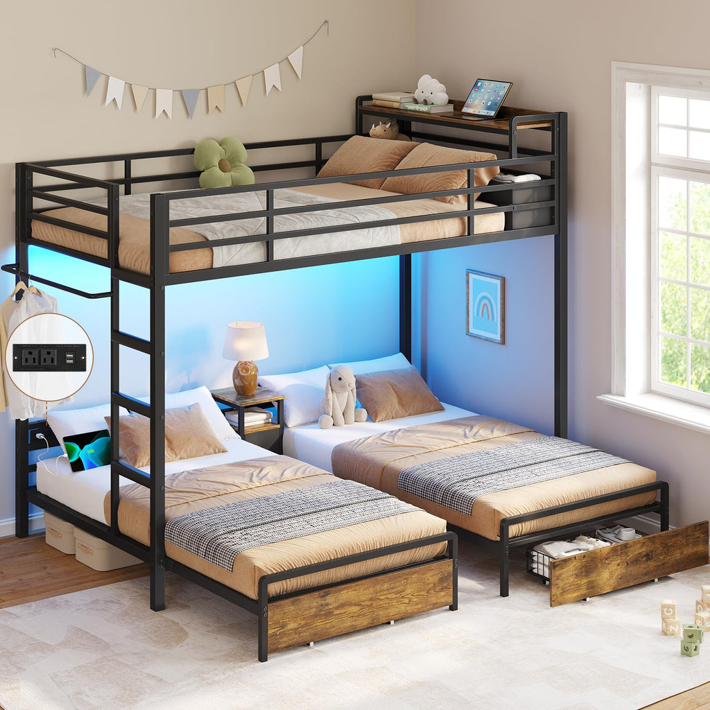 Black Twin Over Twin Triple Bunk Bed with Storage Drawers V27603