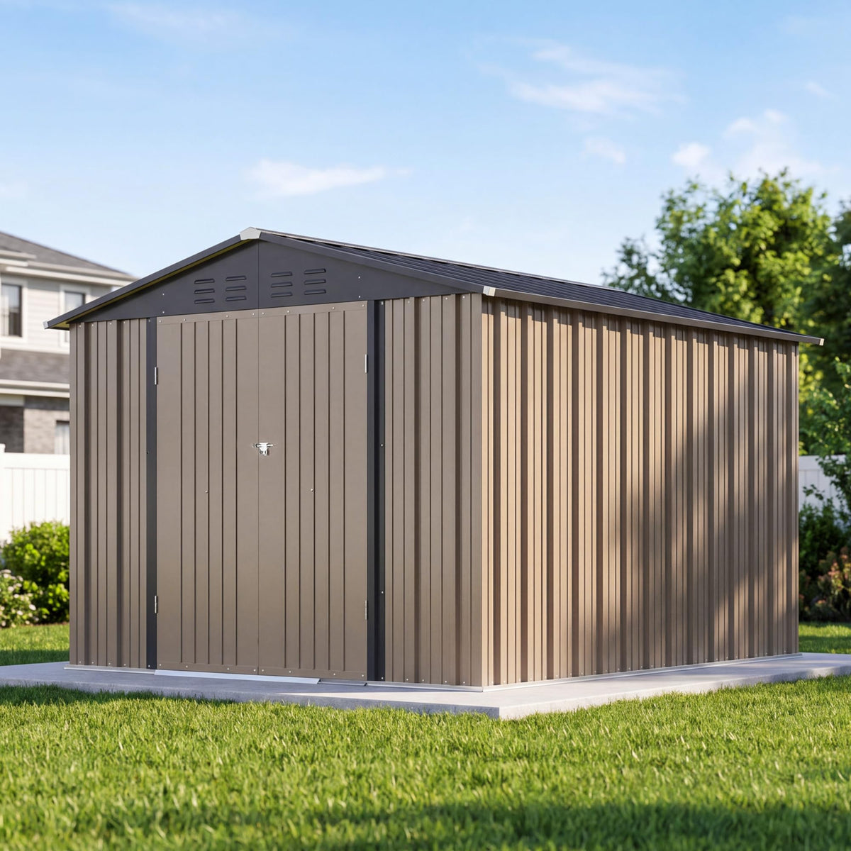 8x10 FT Metal Outdoor Storage Shed with Lockable Door Y284