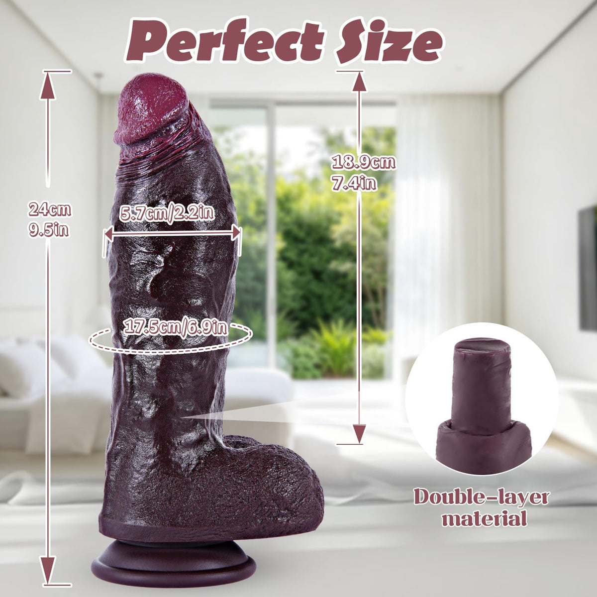 9.7" Dual Density Black Dildo with Suction Cup V4056