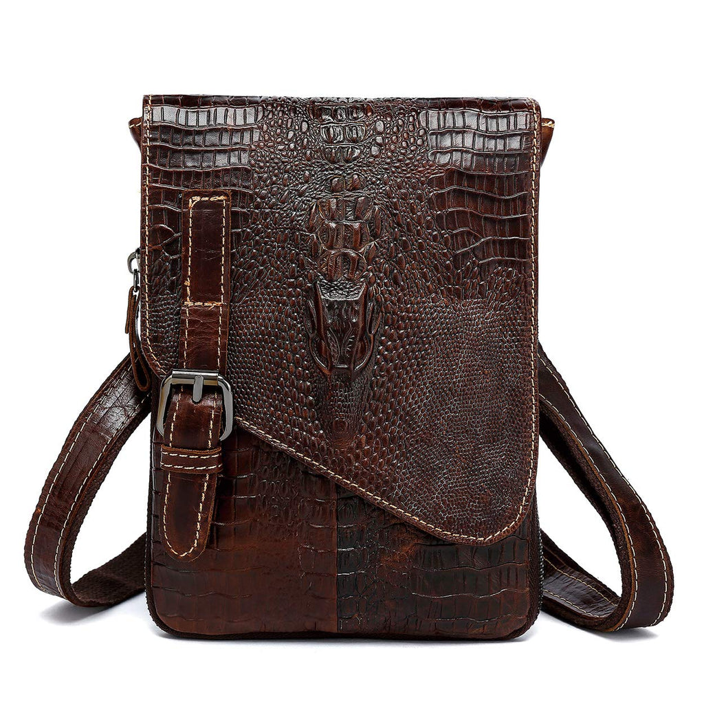 Genuine Leather Crocodile Embossed Mini Messenger Bag Q3327