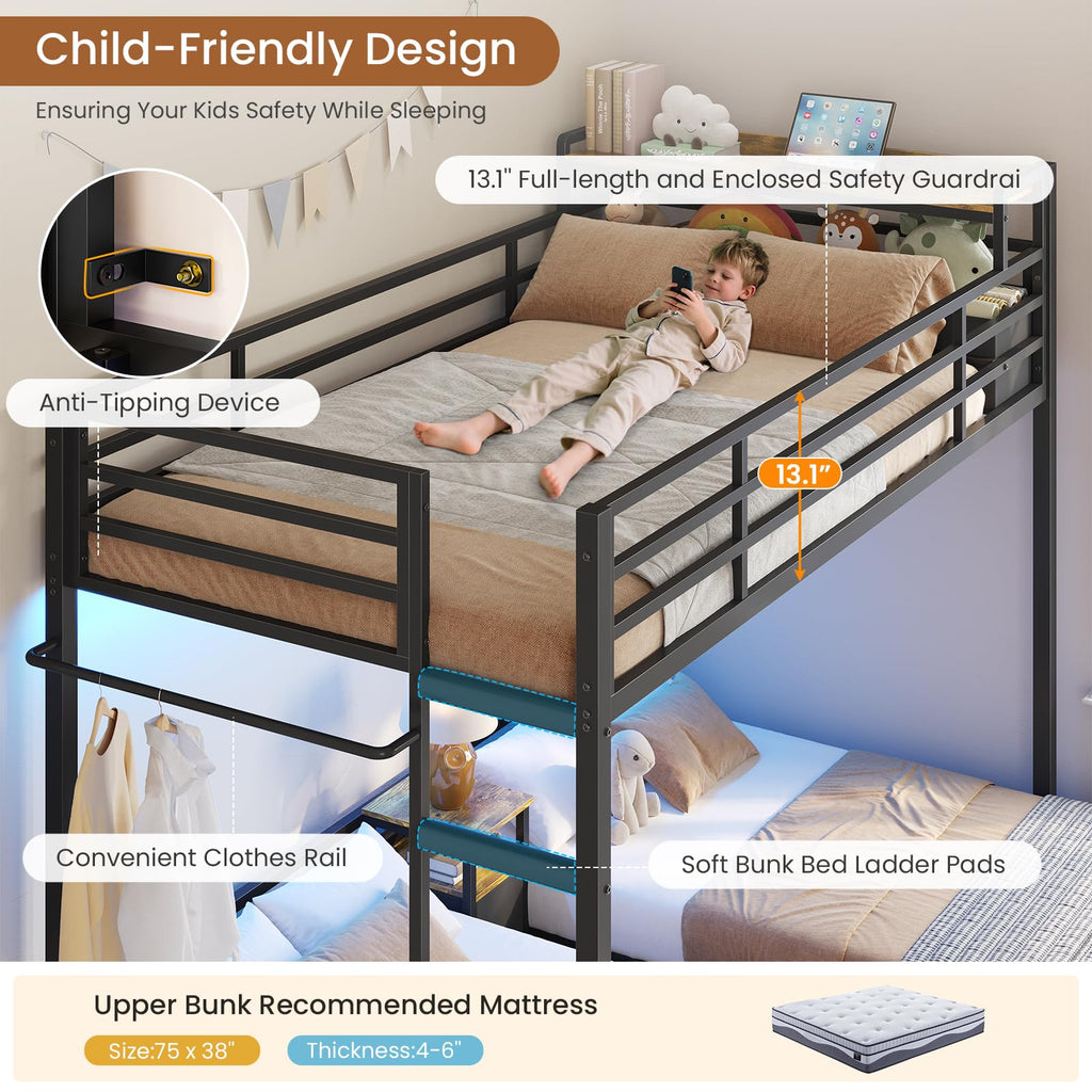 Black Twin Over Twin Triple Bunk Bed with Storage Drawers V27603