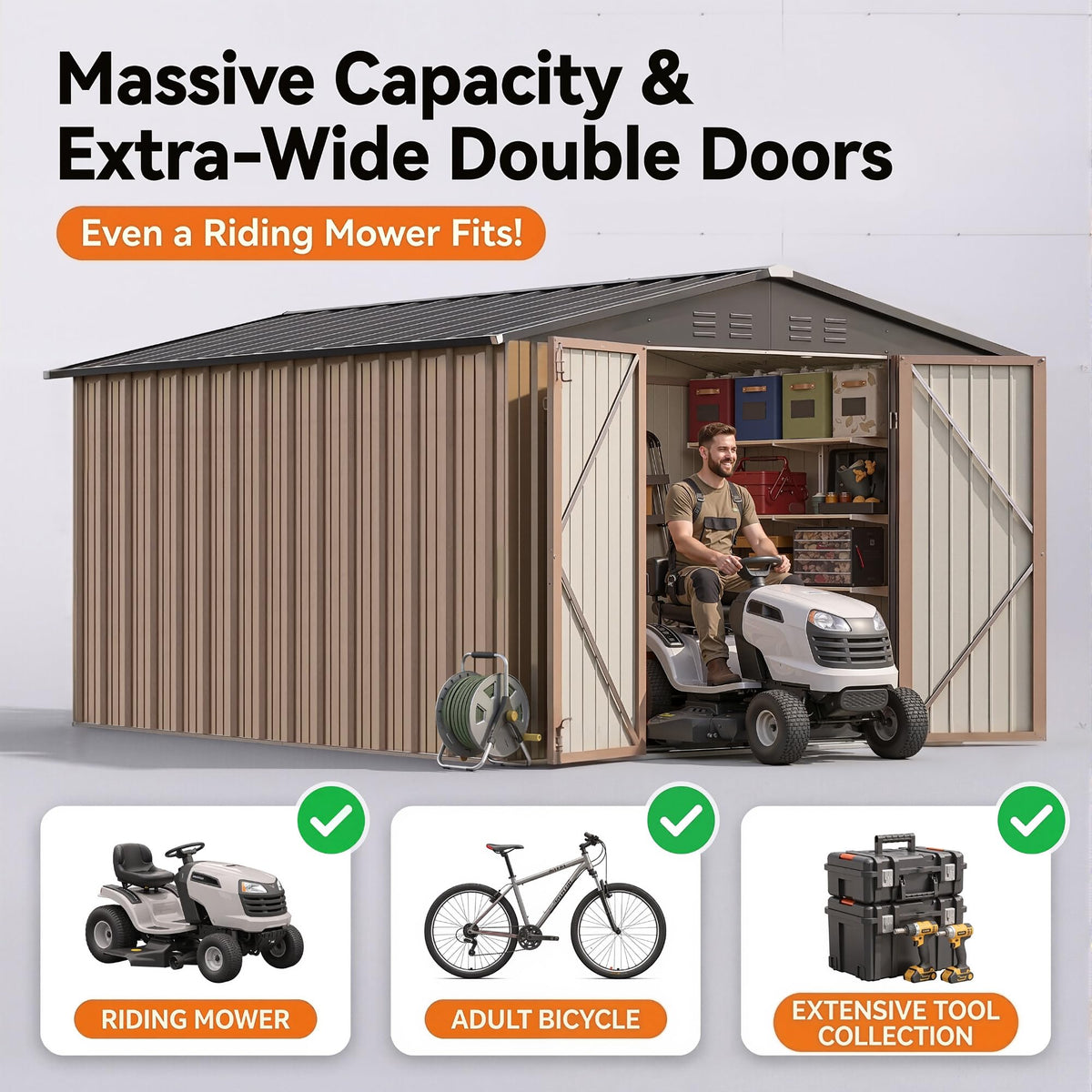 8x10 FT Metal Outdoor Storage Shed with Lockable Door Y284