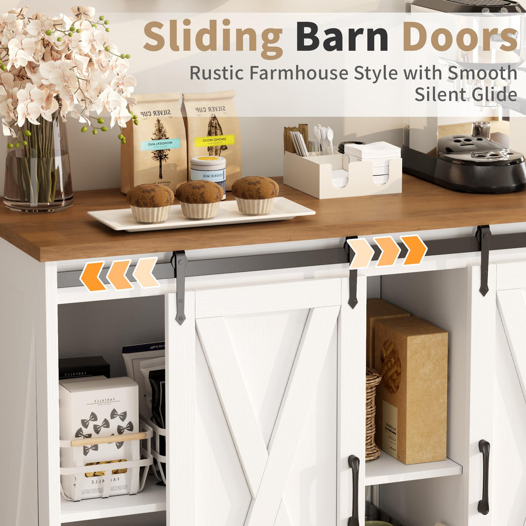 Rustic White Coffee Bar Cabinet with Sliding Barn Doors B844