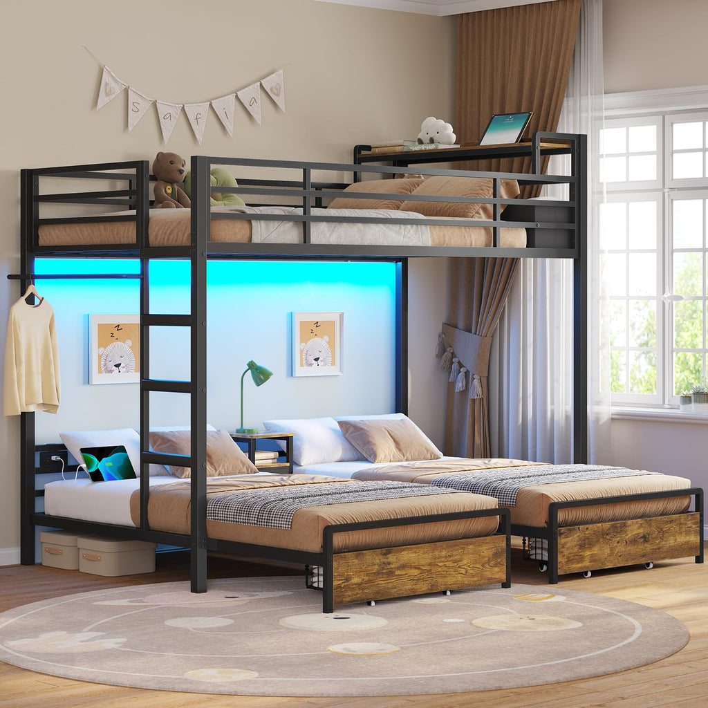 Black Twin Over Twin Triple Bunk Bed with Storage Drawers V27603
