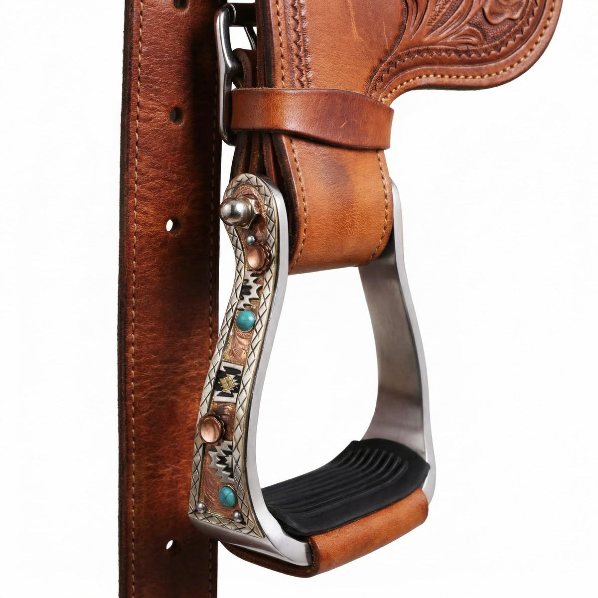 Turquoise Stone Aluminum Copper Barrel Stirrups K248754