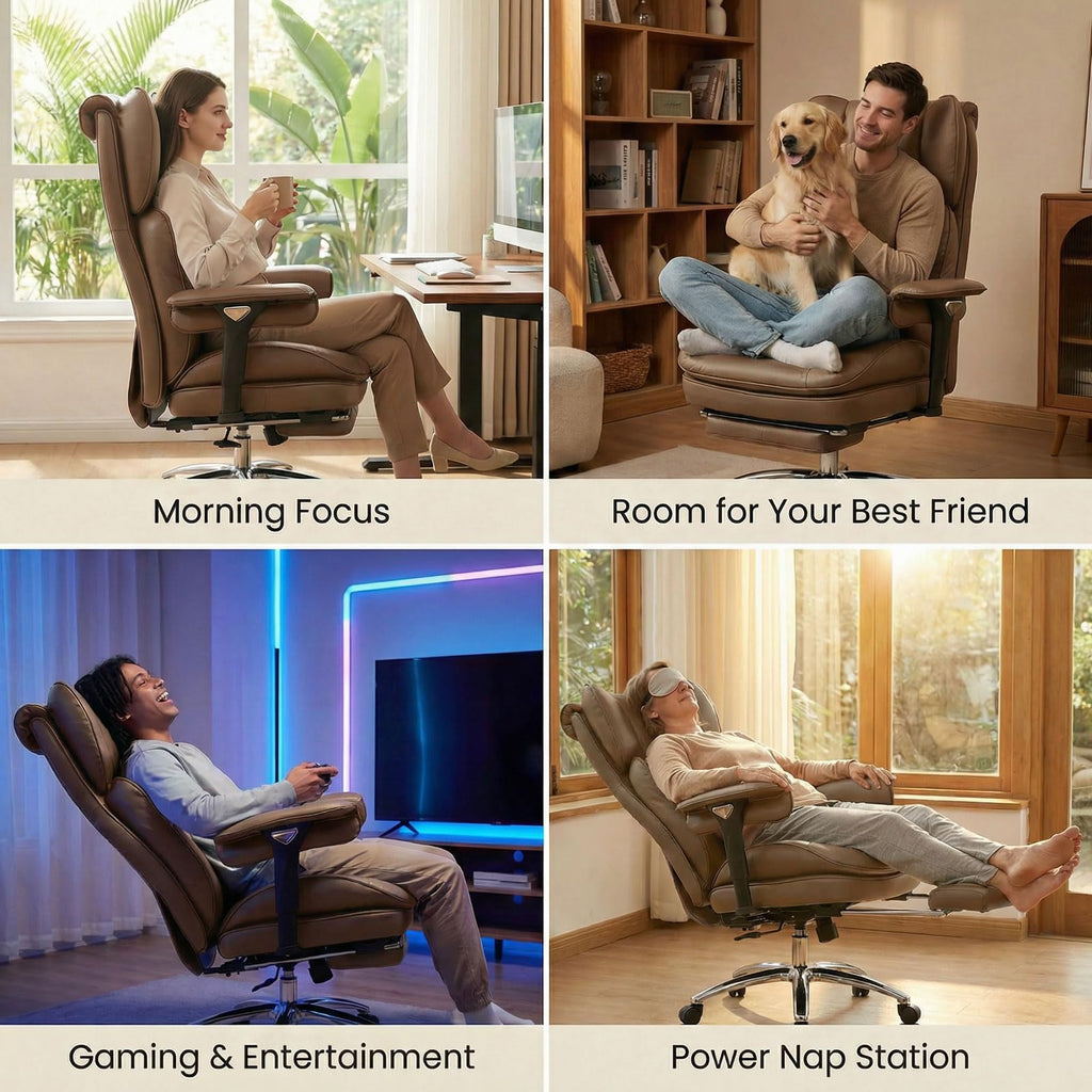 Big & Tall Desk Chair with Footrest Brown C812