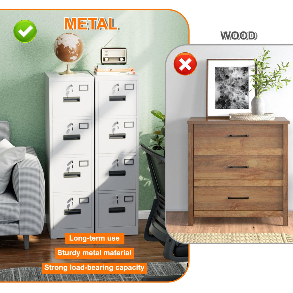 4 Drawer White Metal File Cabinet with Lock I2616