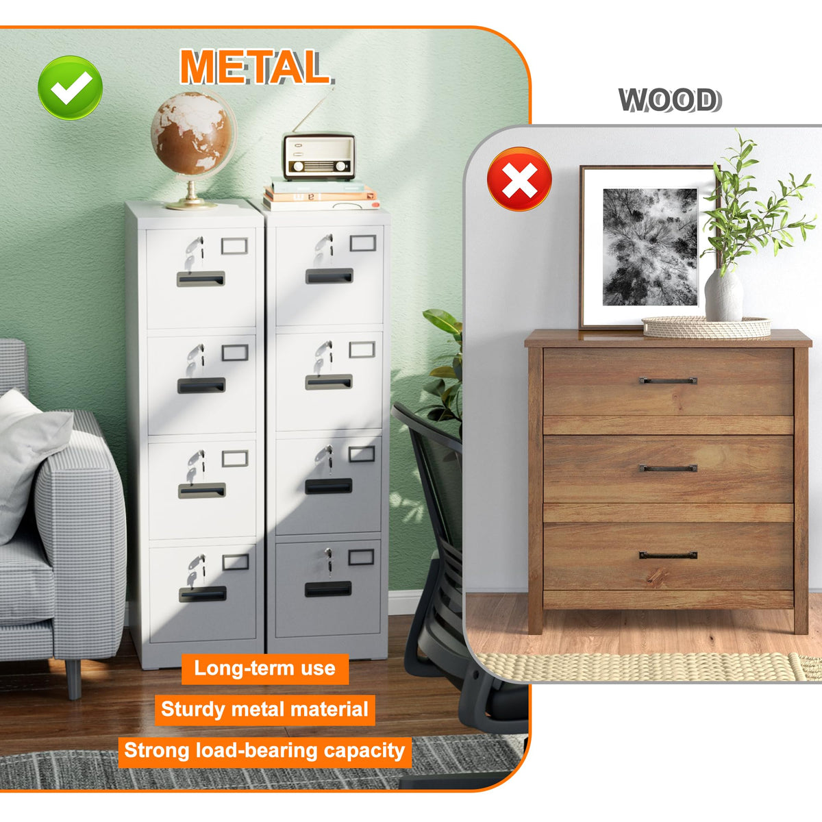 4 Drawer White Metal File Cabinet with Lock I2616