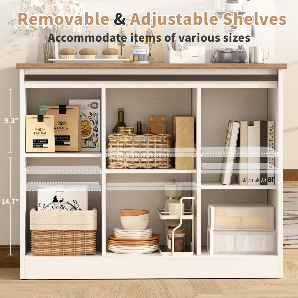 Rustic White Coffee Bar Cabinet with Sliding Barn Doors B844