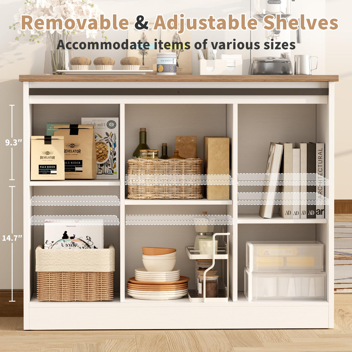 Rustic White Coffee Bar Cabinet with Sliding Barn Doors B844