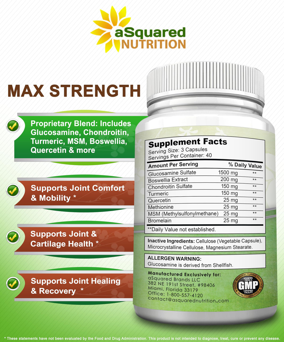 Glucosamine Chondroitin Turmeric MSM Boswellia 120 Capsules Supplement F41767