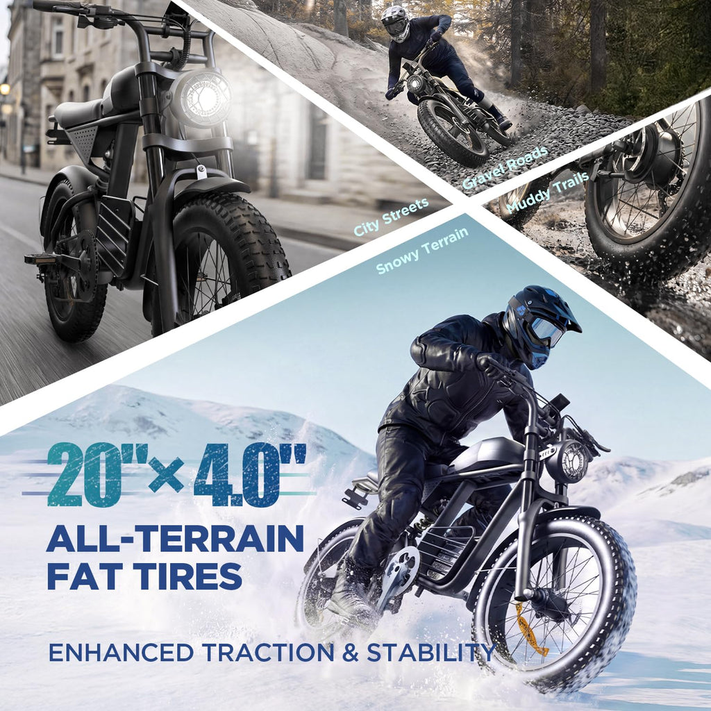 1000W Electric Bike 48V 15Ah 20" Fat Tire 7-Speed Y534